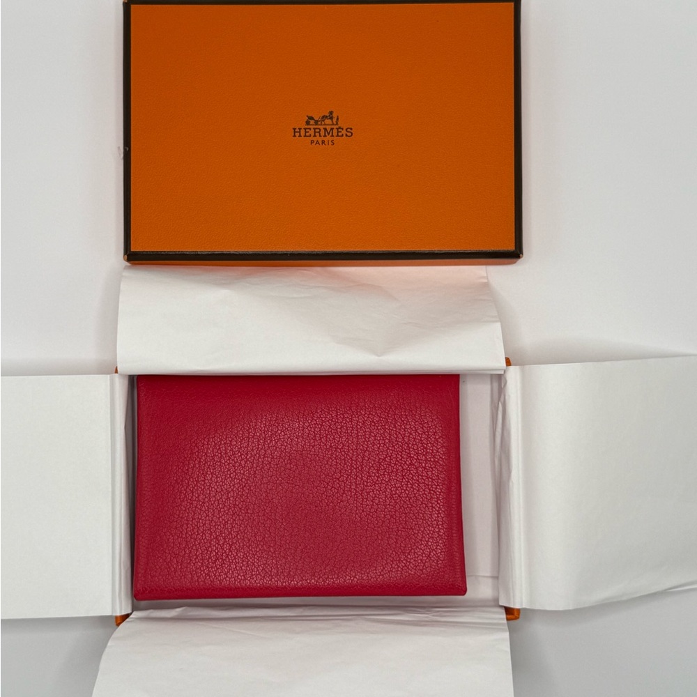 Hermès Calvi Duo Rose Extreme Chamkila Goatskin Leather Wallet/Card/Coin Holder